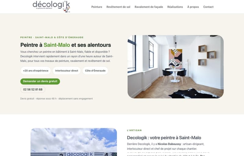Haut de la page d'accueil du site de Decologik, peintre en bâtiment à Saint-Malo