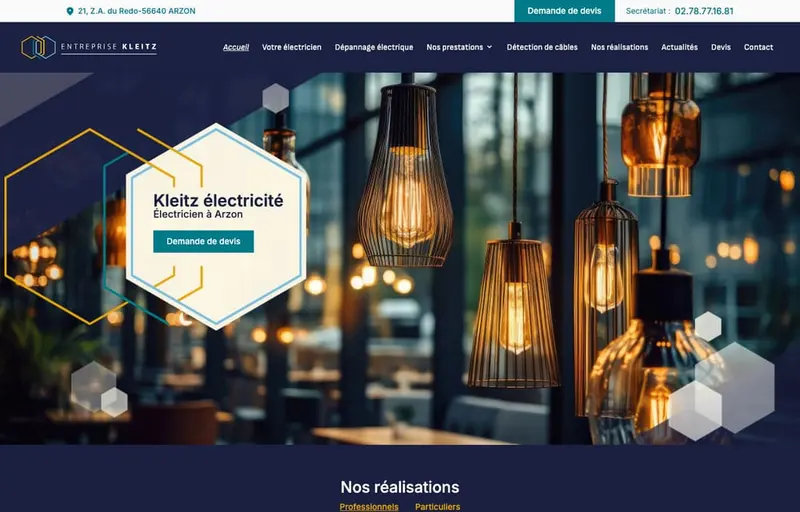 Page d'accueil du site de Kleitz Électricité, électricien à Arzon