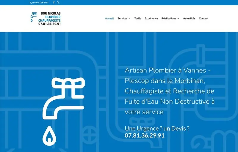 Page d'accueil du site de Nicolas Bou, plombier à Vannes