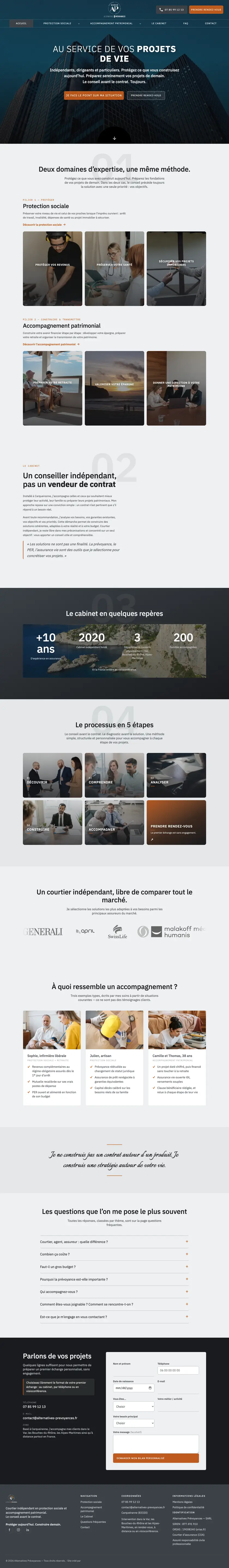 Page d'accueil du site de Alternatives Prévoyances, courtier à Carqueiranne